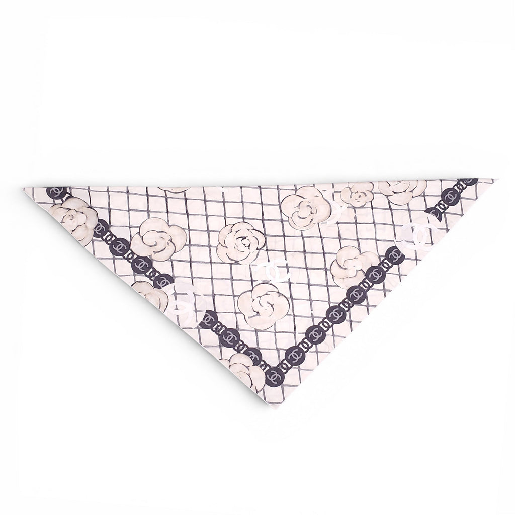 CHANEL CREAM CAMÉLIA LOGO SILK SCARF