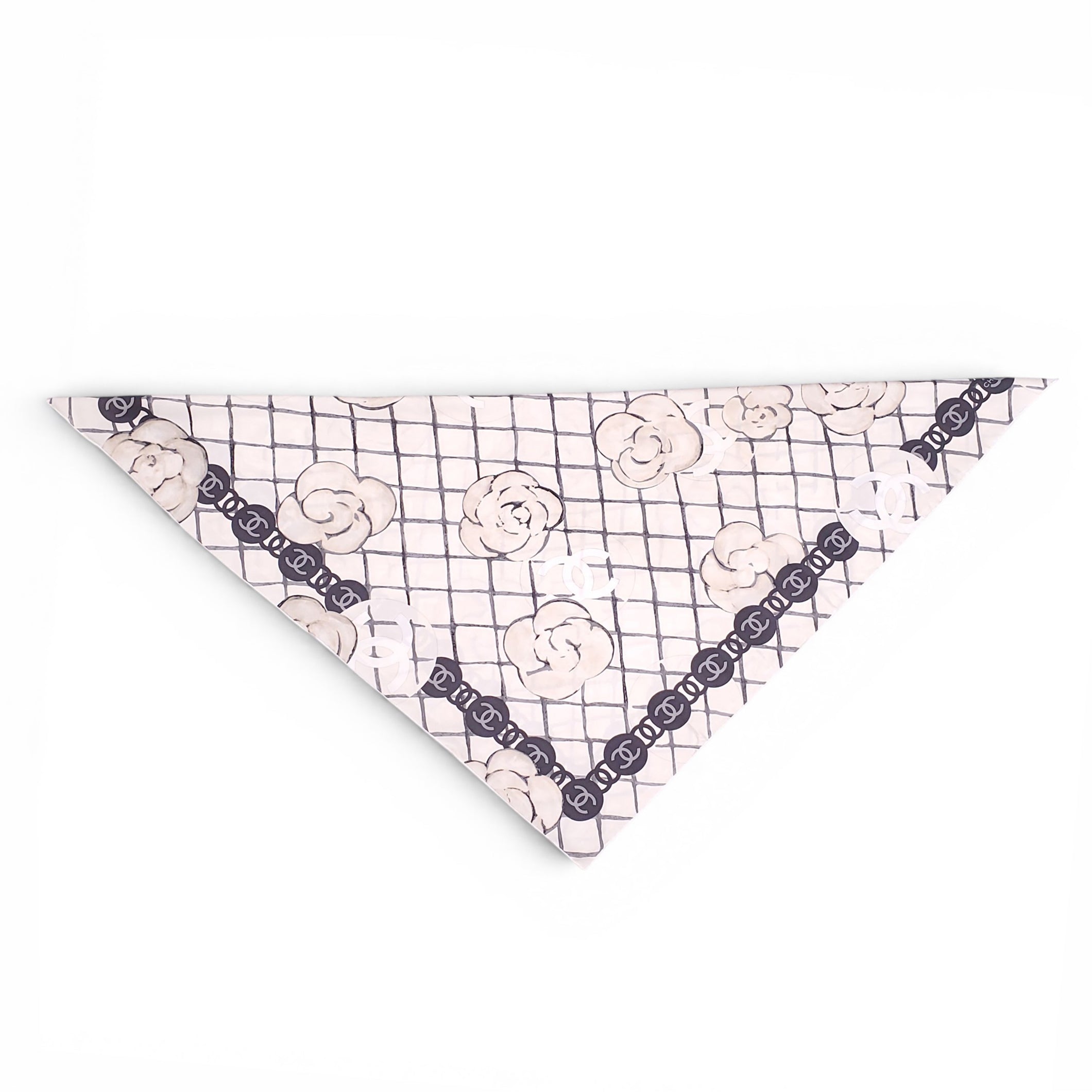 CHANEL CREAM CAMÉLIA LOGO SILK SCARF