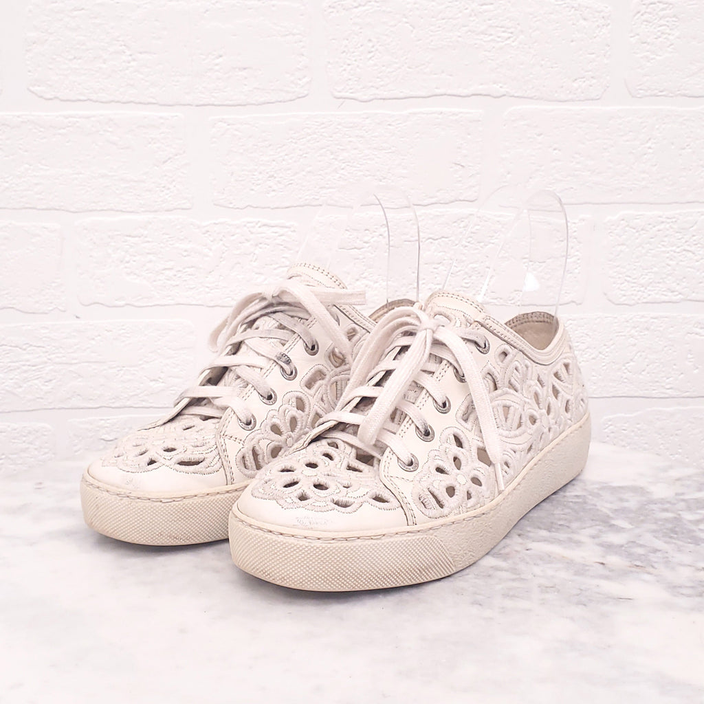 CHANEL CREAM EYELET SNEAKERS - SIZE 37