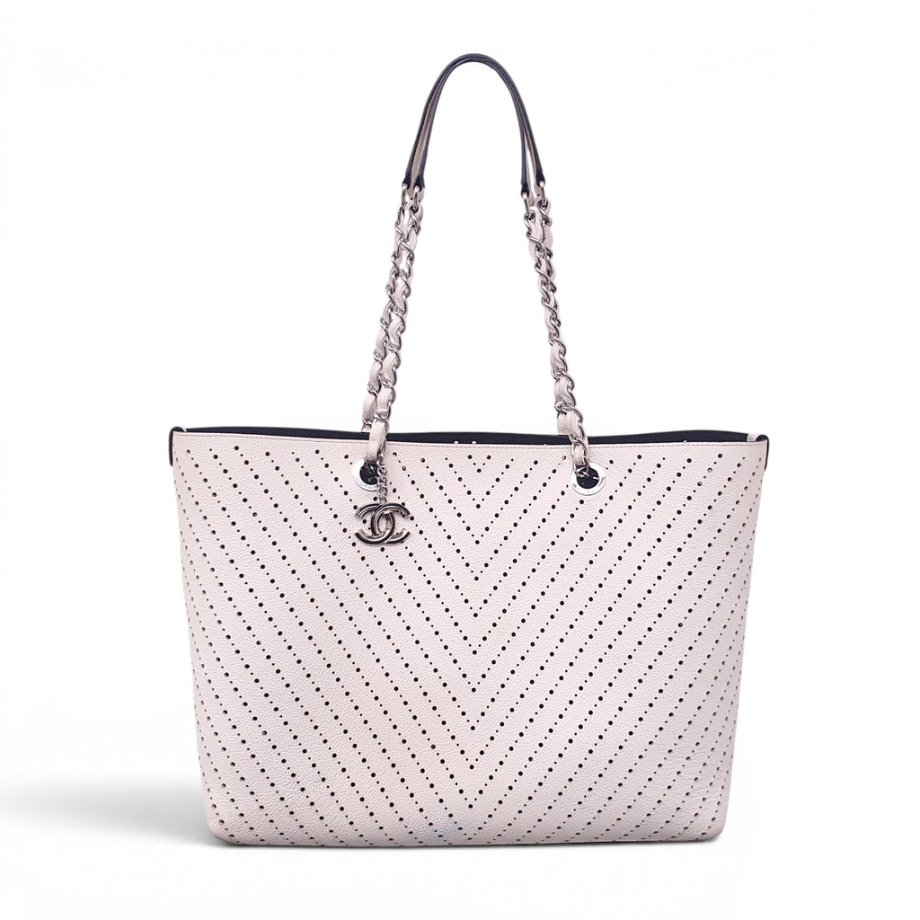 CHANEL CREAM PERFORATED TOTE BAG WITH CC LOGO