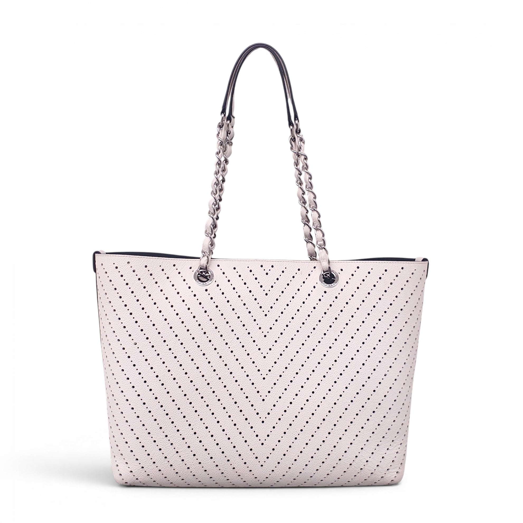 CHANEL CREAM PERFORATED TOTE BAG WITH CC LOGO