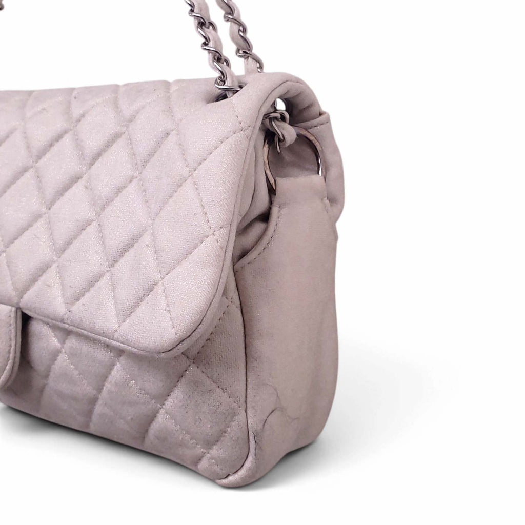 CHANEL CREAM SHIMMER QUILTED JERSEY CC FLAP BAG