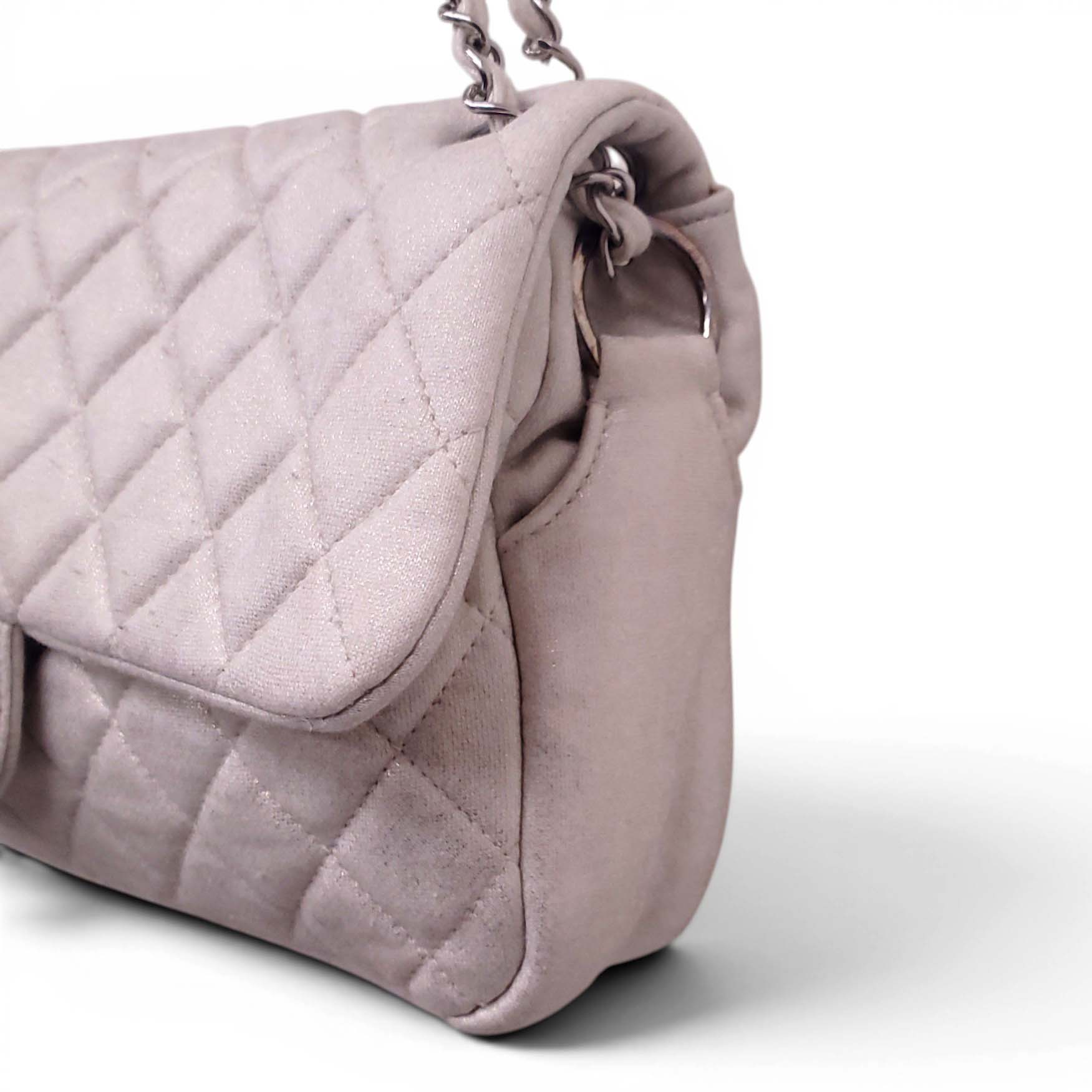 CHANEL CREAM SHIMMER QUILTED JERSEY CC FLAP BAG