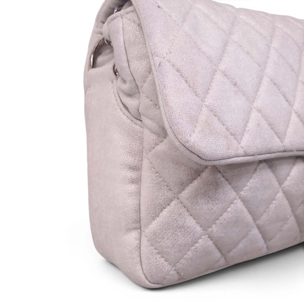 CHANEL CREAM SHIMMER QUILTED JERSEY CC FLAP BAG