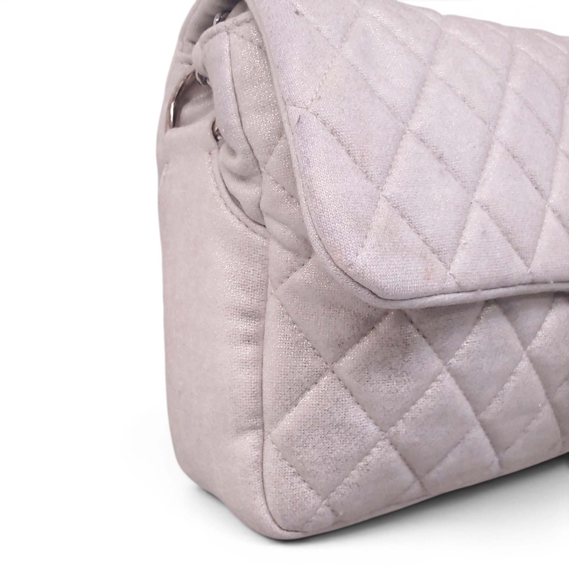 CHANEL CREAM SHIMMER QUILTED JERSEY CC FLAP BAG