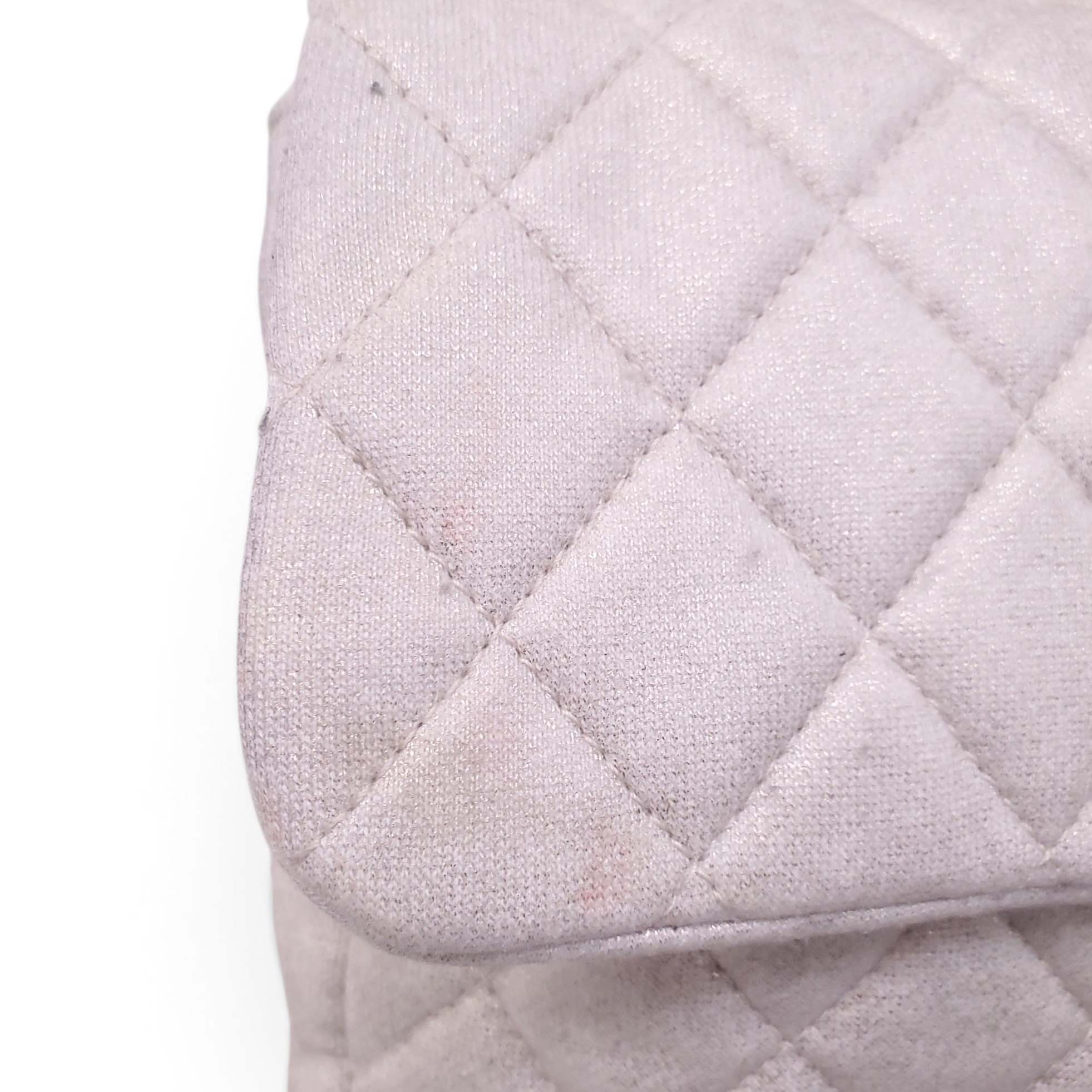 CHANEL CREAM SHIMMER QUILTED JERSEY CC FLAP BAG