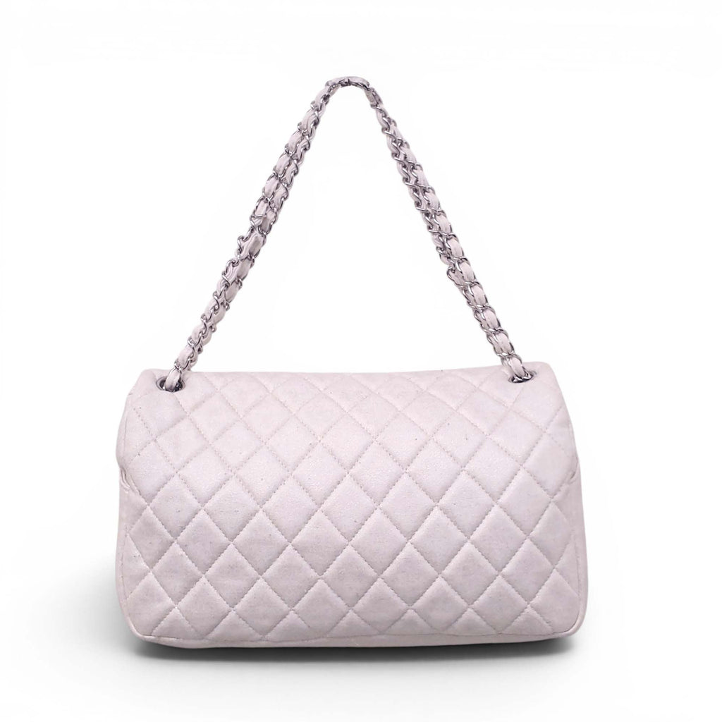 CHANEL CREAM SHIMMER QUILTED JERSEY CC FLAP BAG