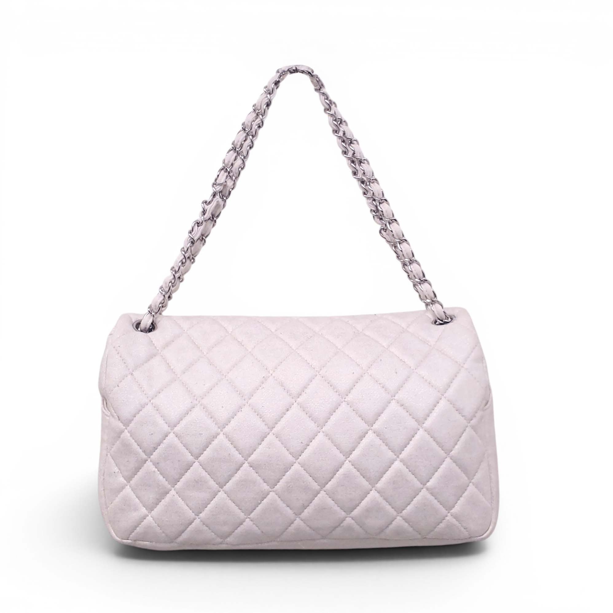 CHANEL CREAM SHIMMER QUILTED JERSEY CC FLAP BAG