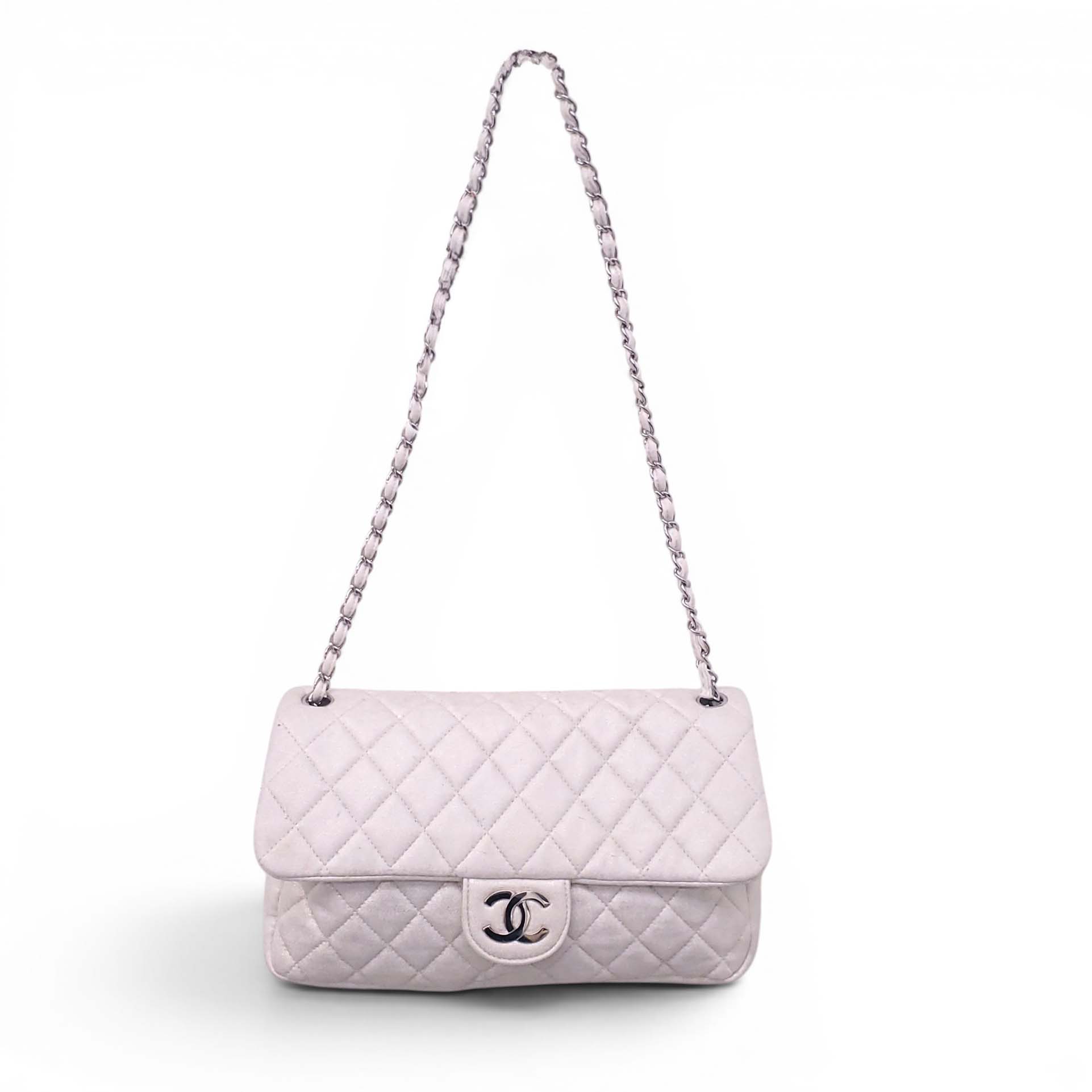 CHANEL CREAM SHIMMER QUILTED JERSEY CC FLAP BAG