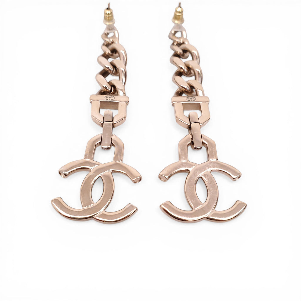 CHANEL CRYSTAL AND PEARL CC LOGO DROP EARRINGS