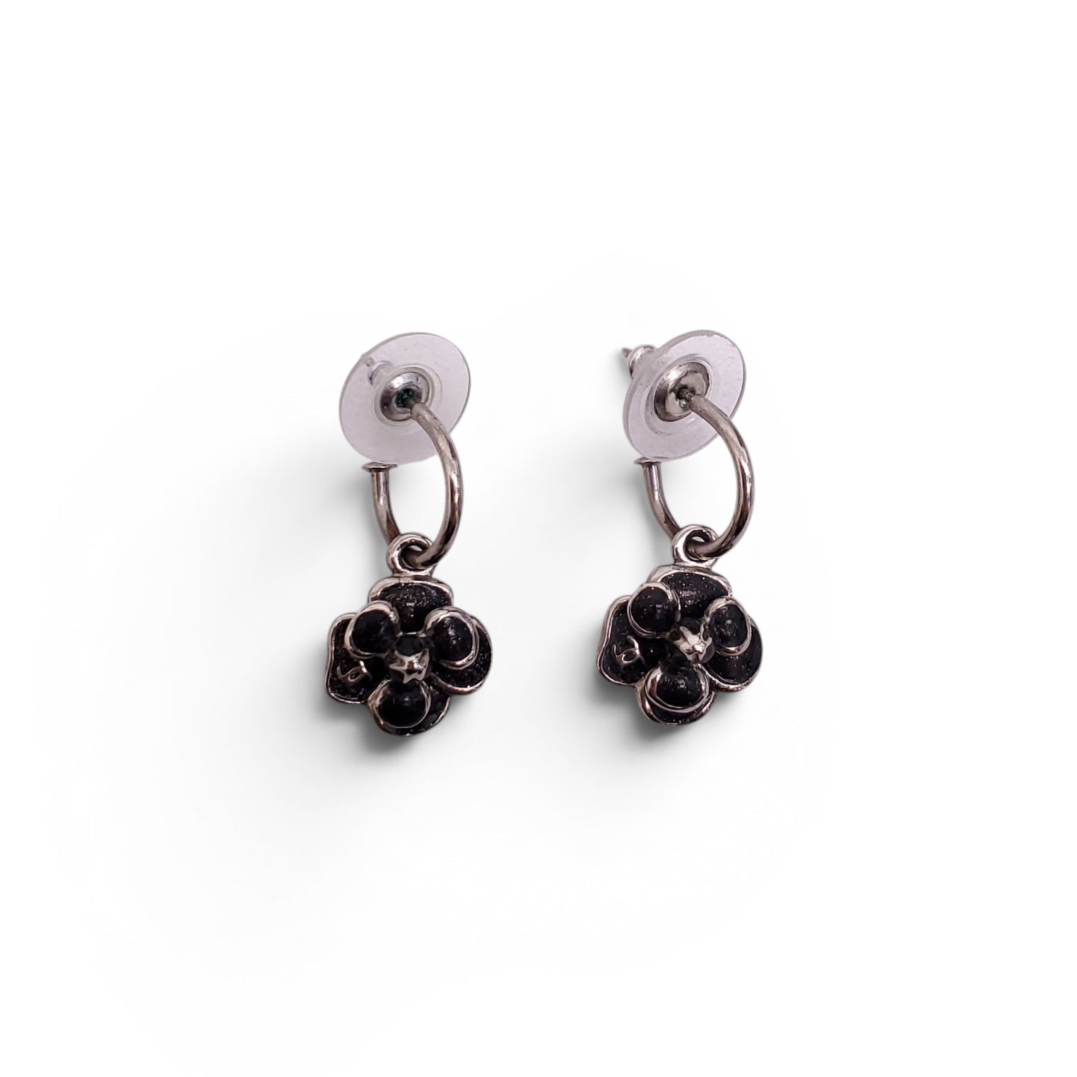 CHANEL ENAMEL CC CAMÉLIA DROP EARRINGS