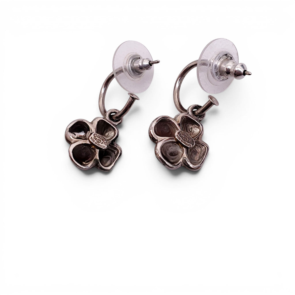 CHANEL ENAMEL CC CAMÉLIA DROP EARRINGS