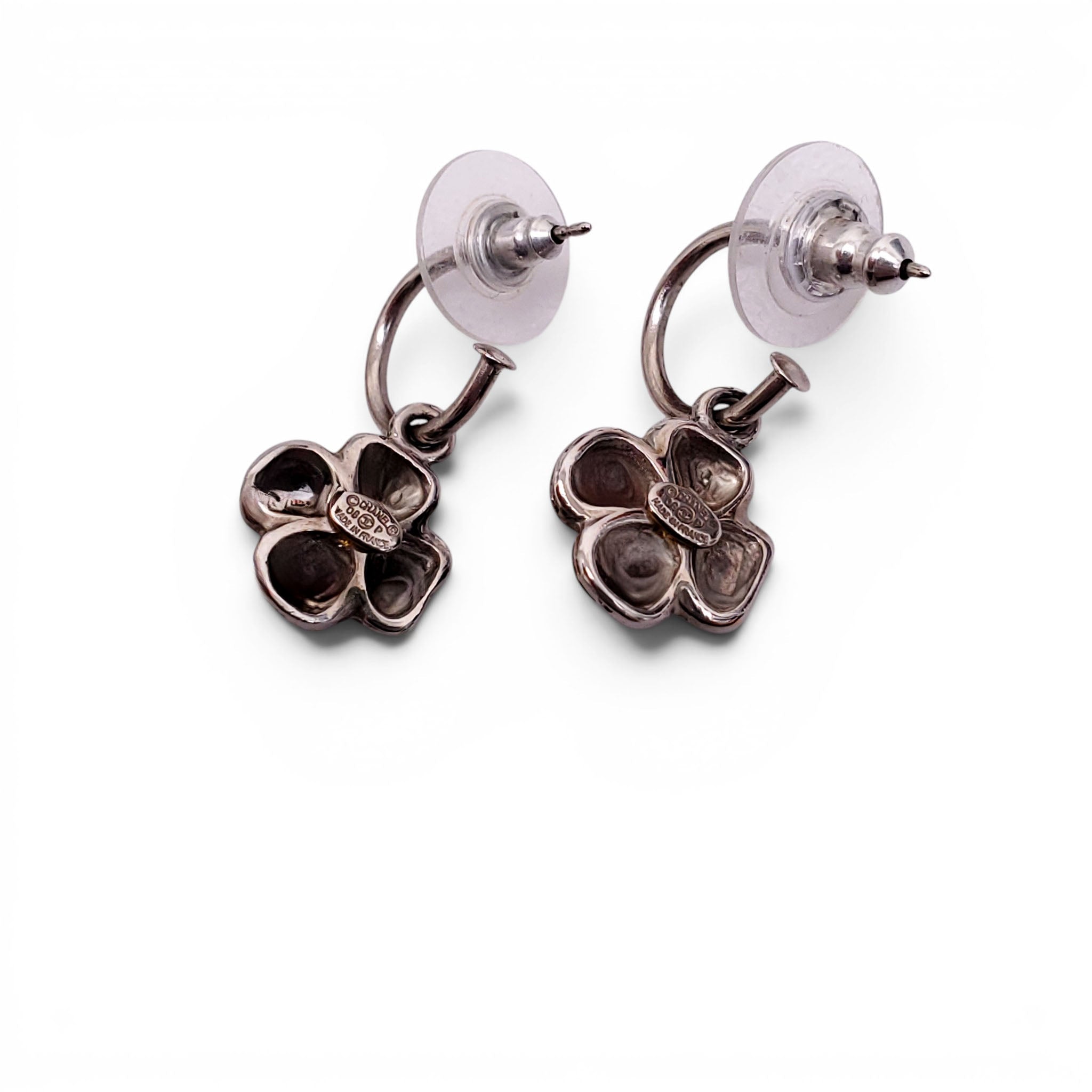 CHANEL ENAMEL CC CAMÉLIA DROP EARRINGS