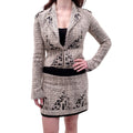 CHANEL F/W 2003 CREAM AND BLACK TWEED SUIT WITH SNAP BUTTON DETAIL - SIZE 38