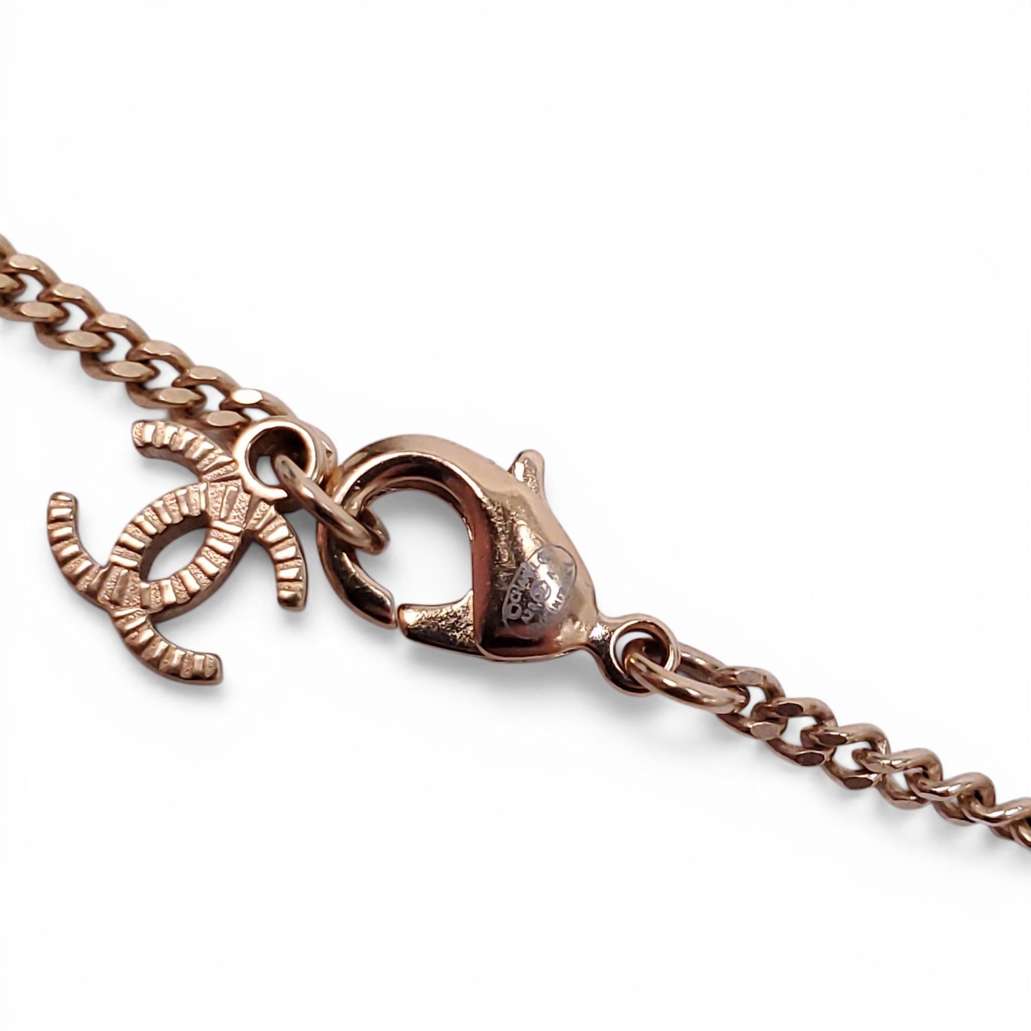 CHANEL GOLD AND SILVER CRYSTAL LOGO NECKLACE