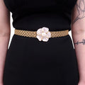 CHANEL GOLD CHAIN BELT WITH MOTHER OF PEARL LOGO FLORAL EMBLEM - SIZE 80