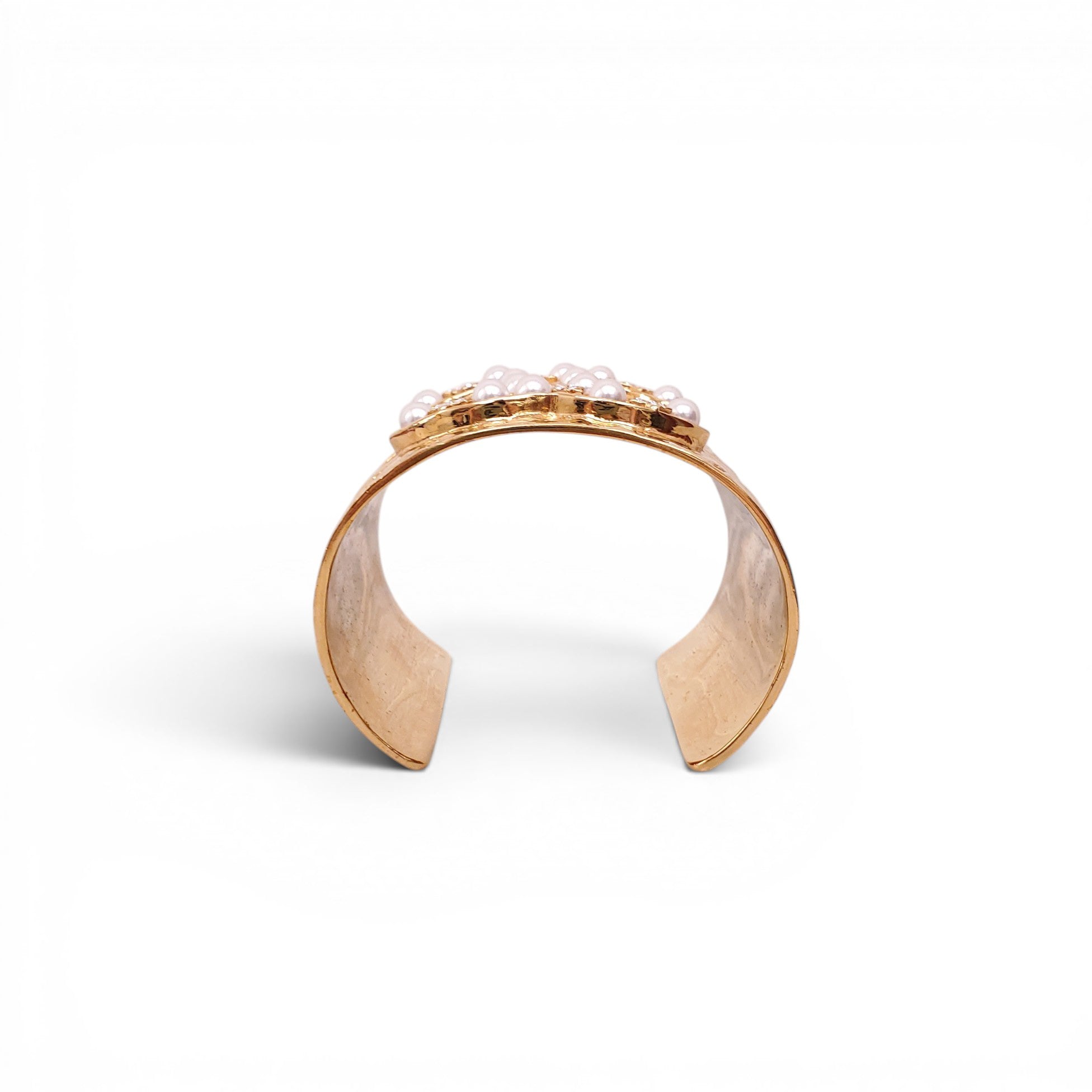 CHANEL GOLD CUFF WITH PEARL AND CRYSTAL CC LOGO