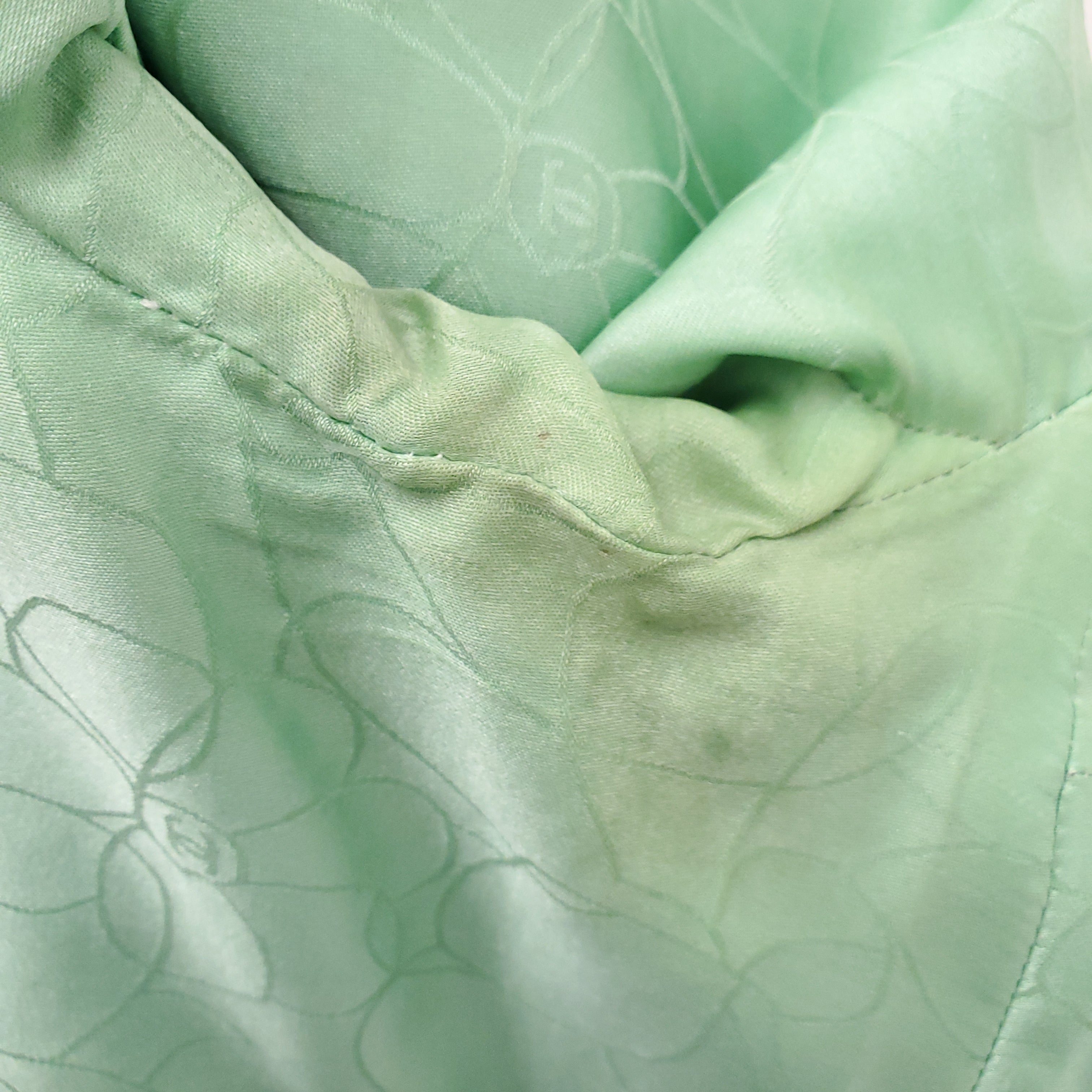 CHANEL GREEN AND PINK TWEED JACKET WITH SILK FLORAL TRIM - SIZE 38