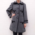 CHANEL GREY HERRINGBONE COAT WITH LOGO BUTTONS - SIZE 42