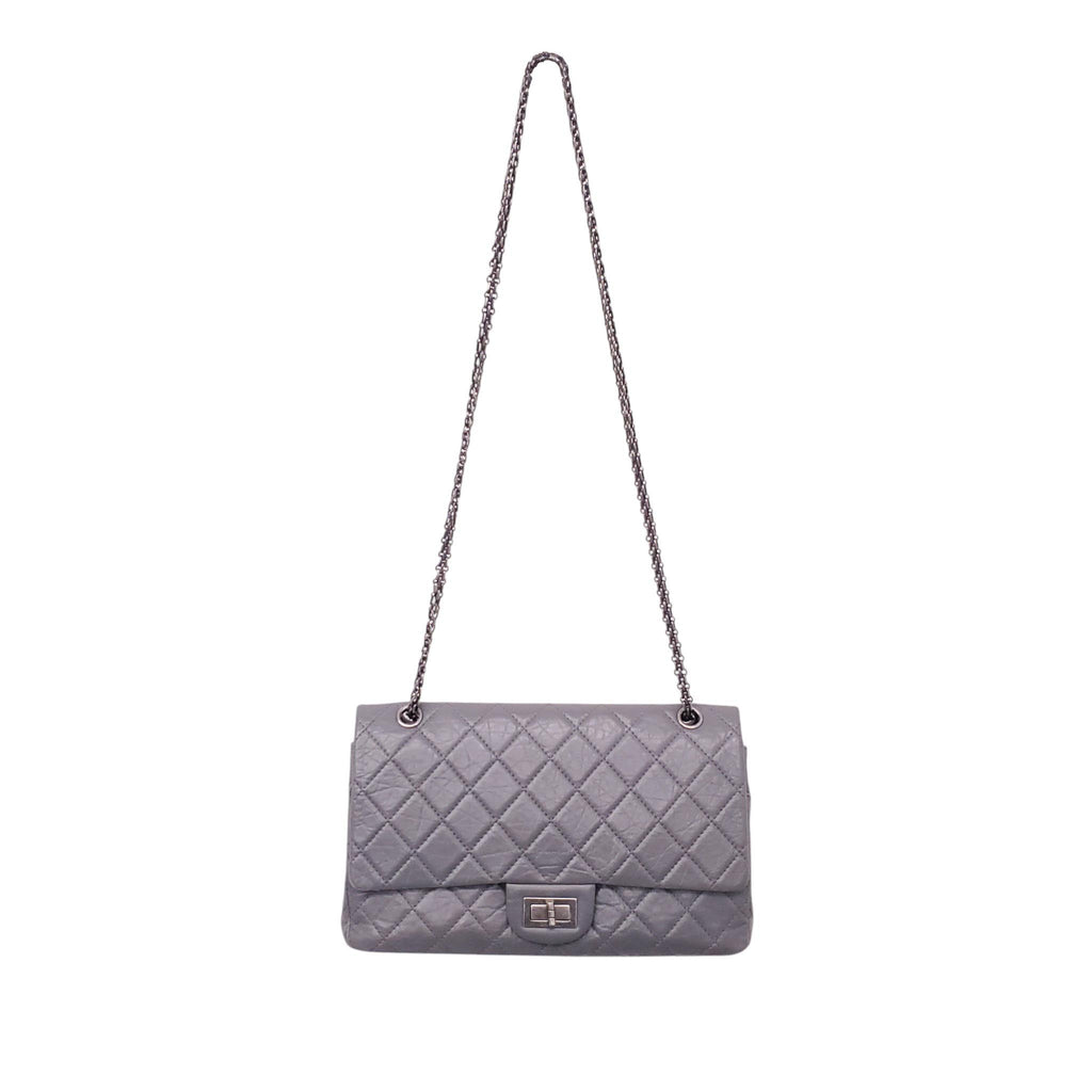 CHANEL GREY LAMBSKIN QUILTED RE-ISSUE FLAP BAG