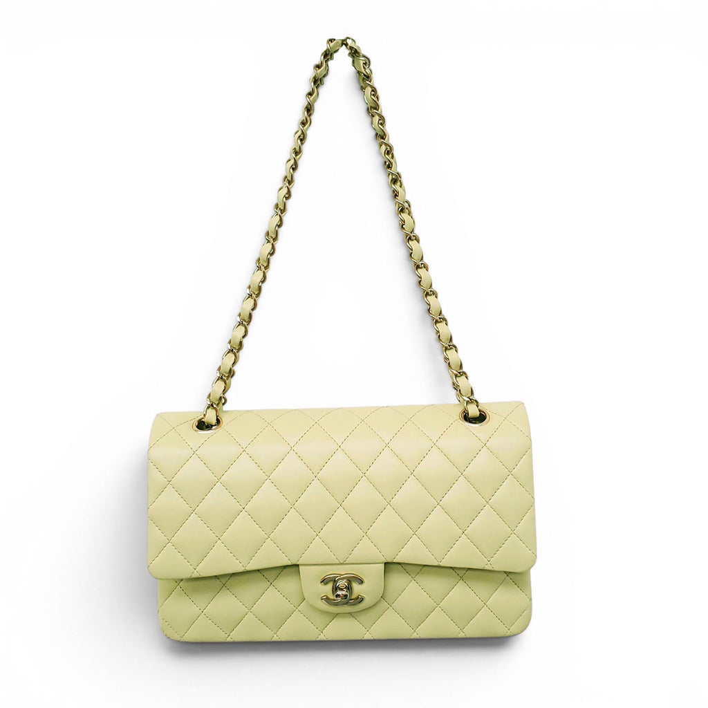 CHANEL LIME GREEN LAMBSKIN CLASSIC MEDUIM DOUBLE FLAP BAG
