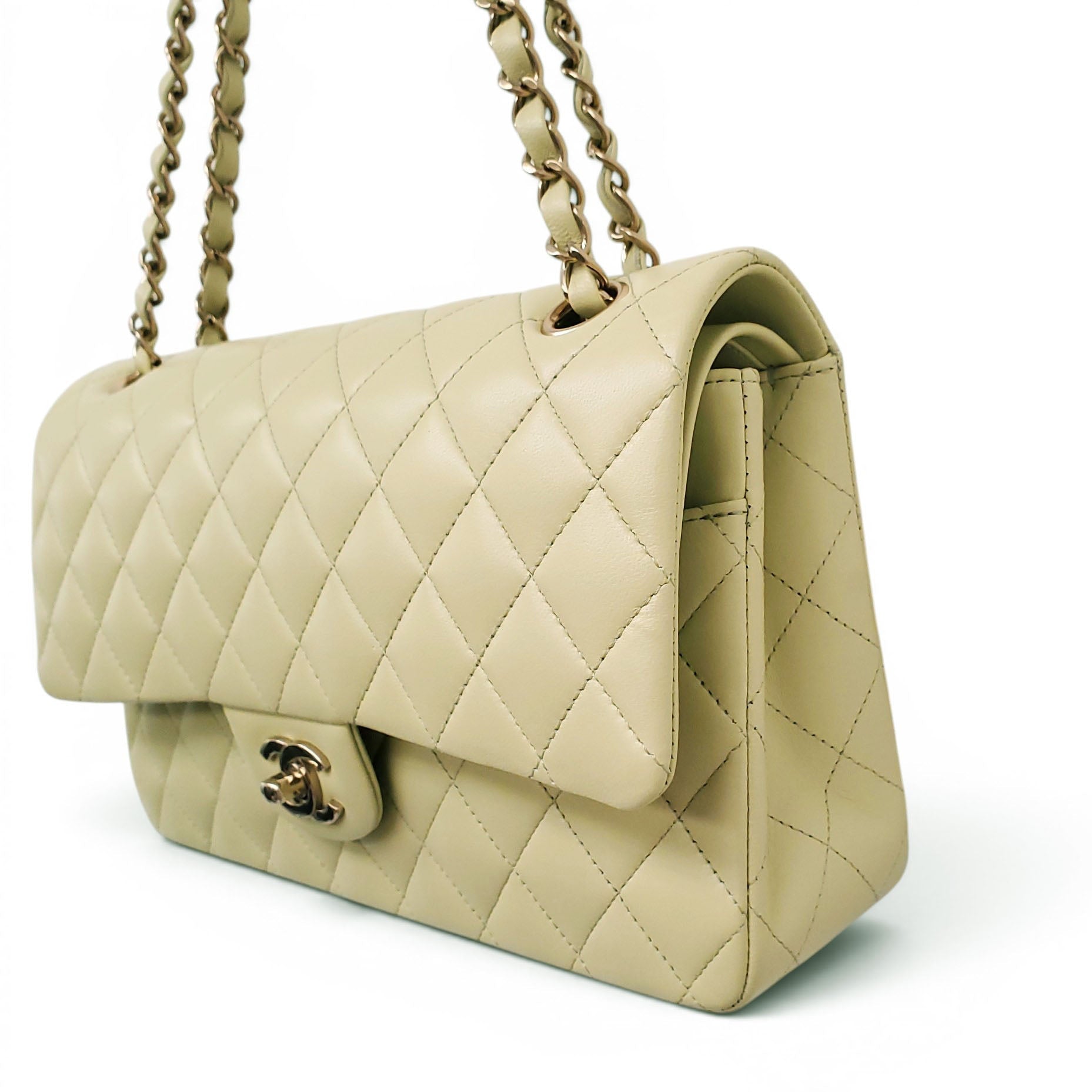 CHANEL LIME GREEN LAMBSKIN CLASSIC MEDUIM DOUBLE FLAP BAG