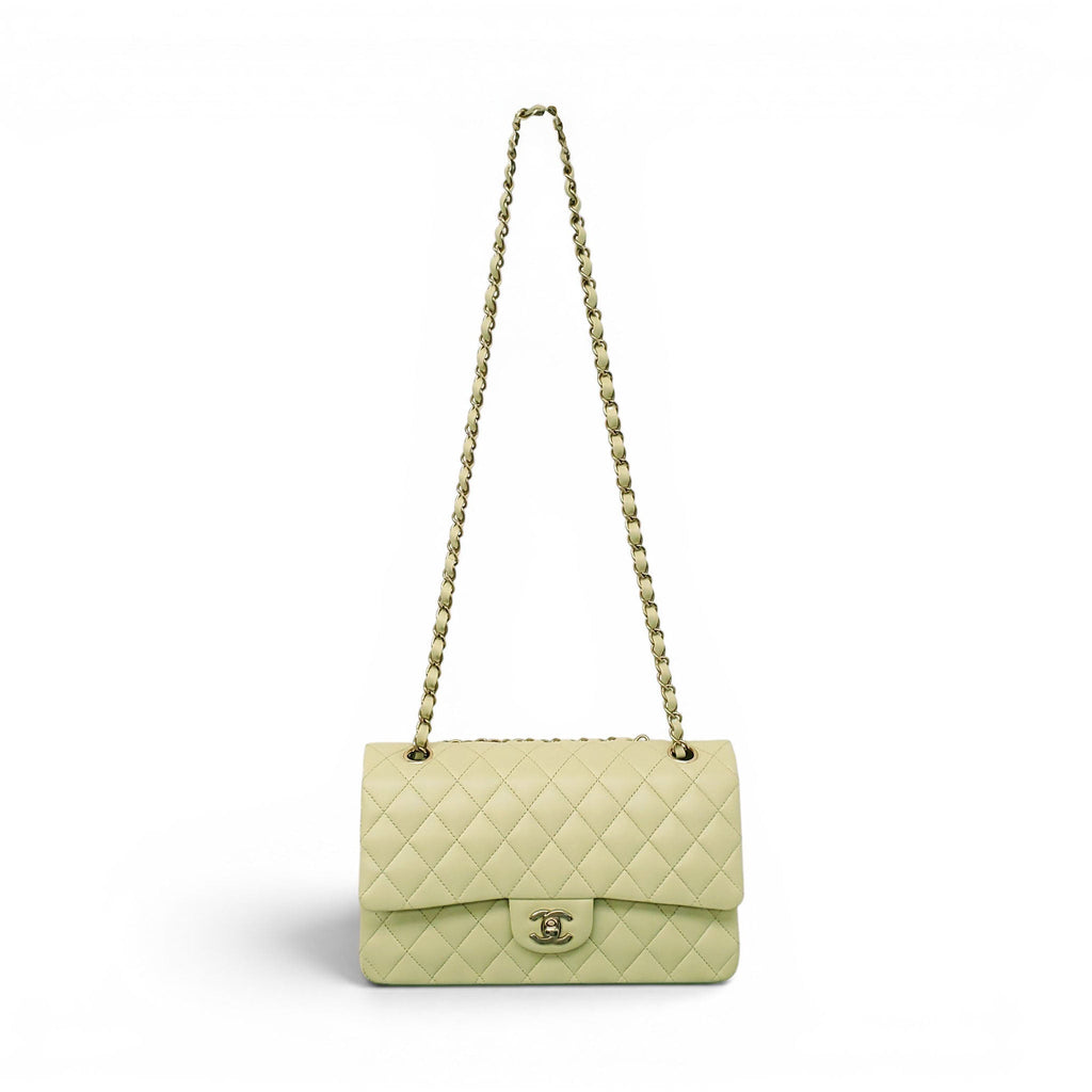 CHANEL LIME GREEN LAMBSKIN CLASSIC MEDUIM DOUBLE FLAP BAG