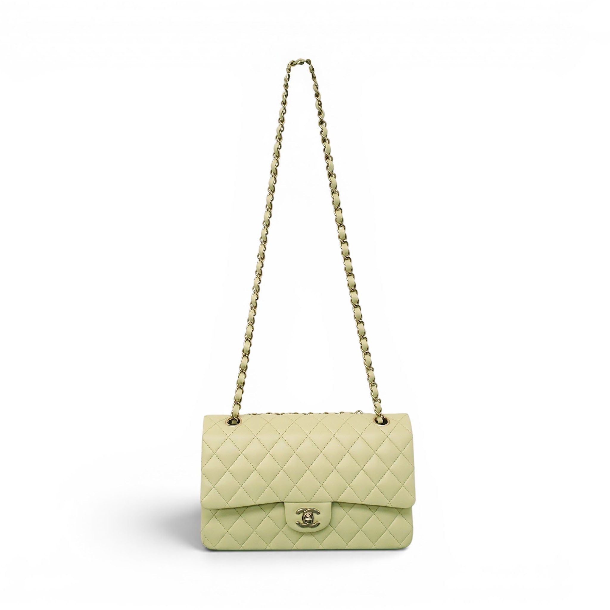 CHANEL LIME GREEN LAMBSKIN CLASSIC MEDUIM DOUBLE FLAP BAG