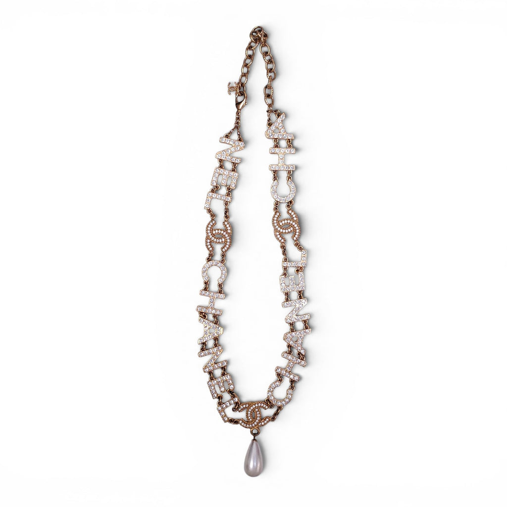CHANEL LOGO NECKLACE WITH DROP PEARL