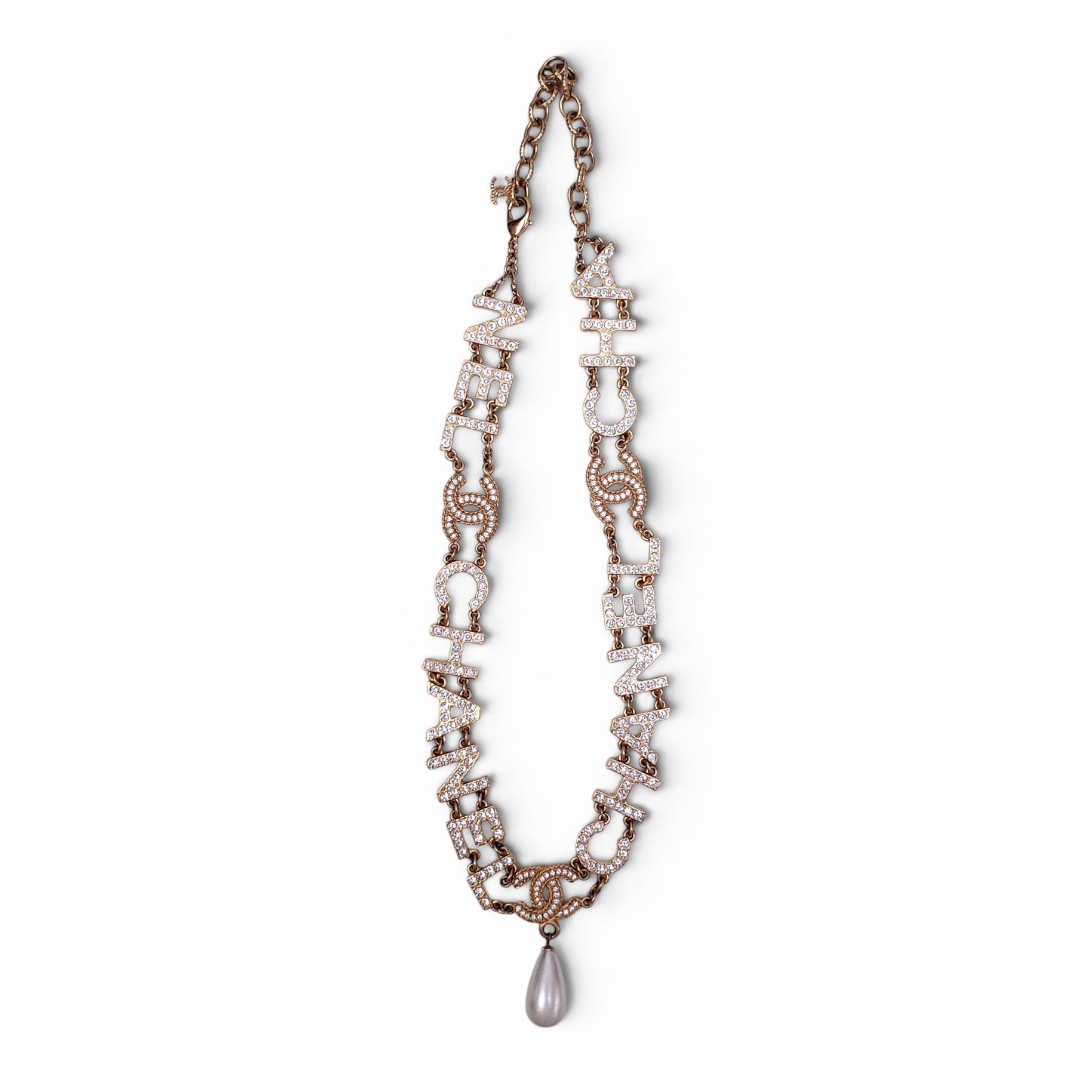 CHANEL LOGO NECKLACE WITH DROP PEARL
