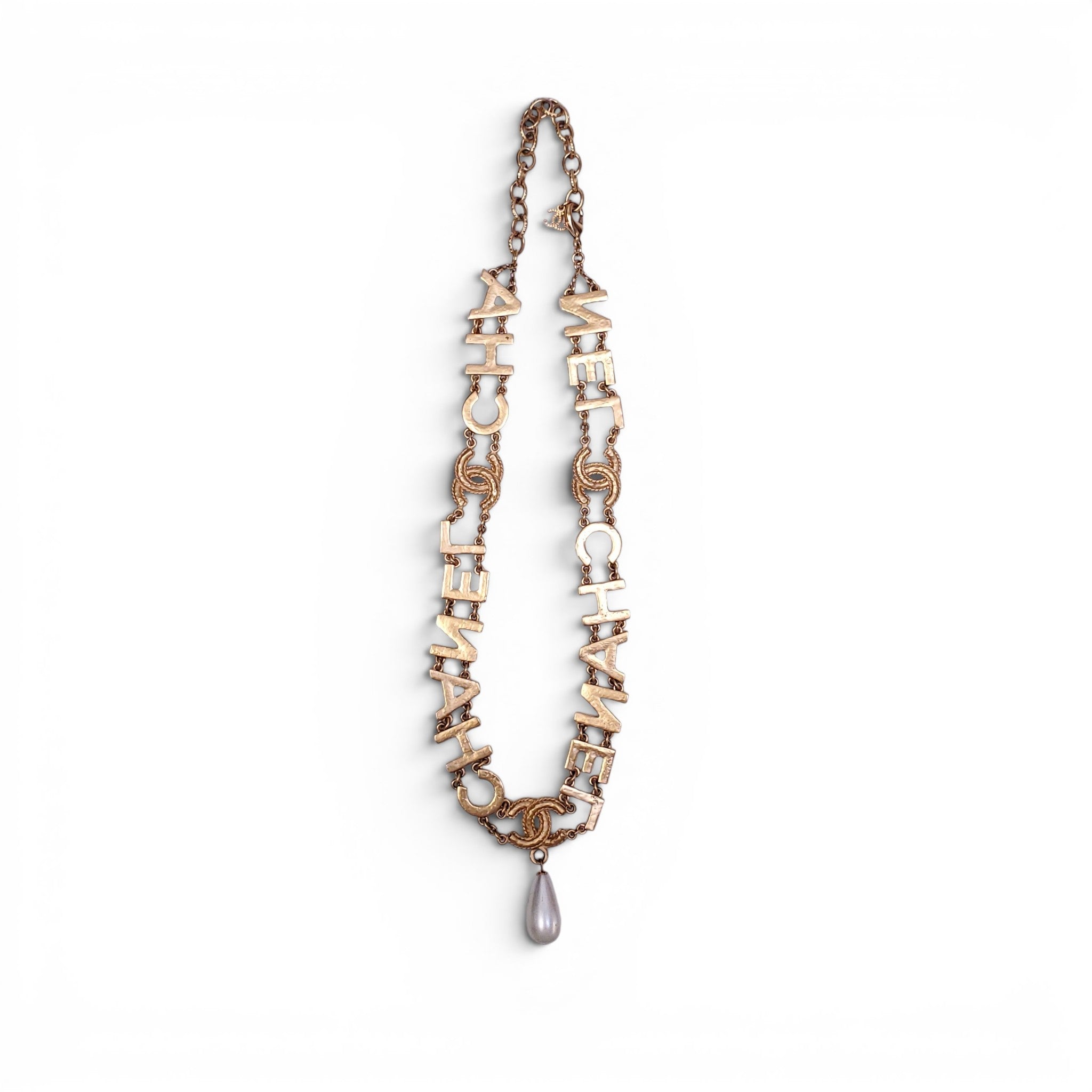 CHANEL LOGO NECKLACE WITH DROP PEARL