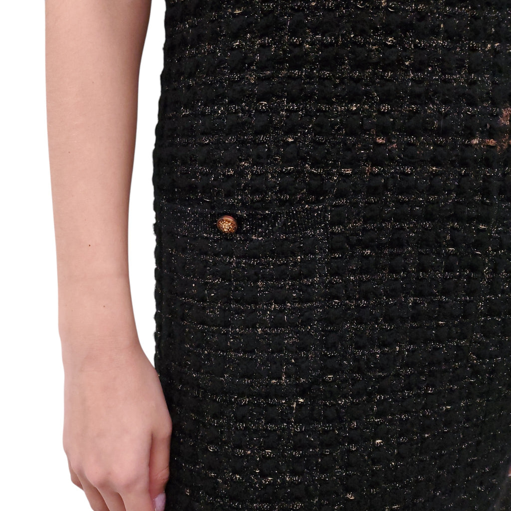 CHANEL METALLIC TWEED SWEATER DRESS - SIZE 38