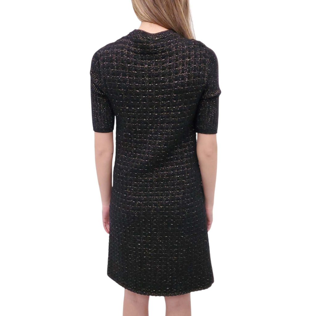 CHANEL METALLIC TWEED SWEATER DRESS - SIZE 38
