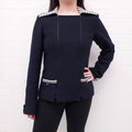 CHANEL NAVY NAUTICAL TWEED BLAZER WITH LOGO BUTTONS - SIZE 40