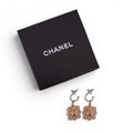 CHANEL NUDE ENAMEL FLORAL LOGO DROP EARRINGS