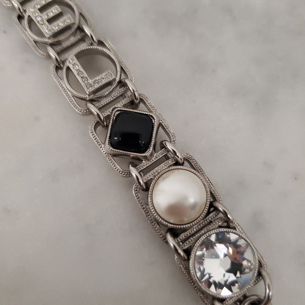 CHANEL PEARL AND SQUARE CRYSTAL 'CHANEL' NECKLACE