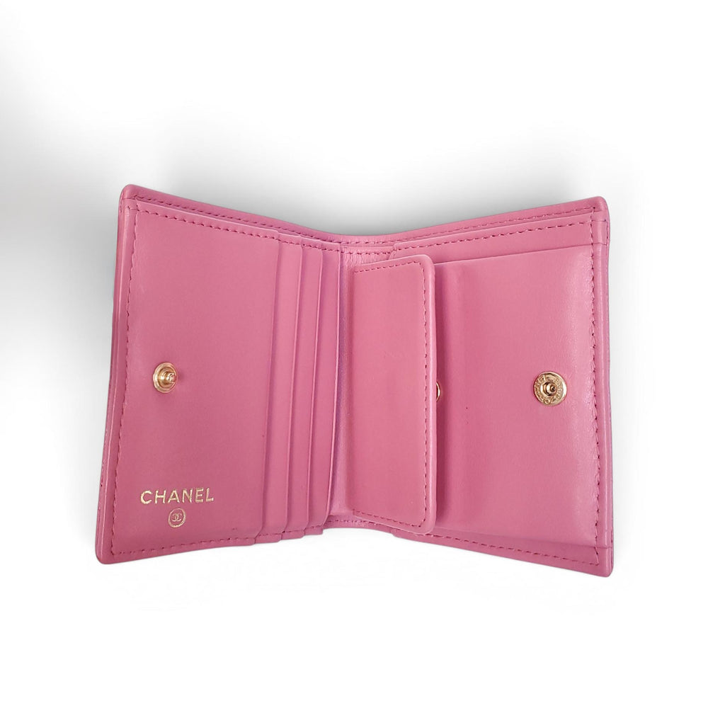 CHANEL PINK QUILTED LEATHER BIFOLD WALLET