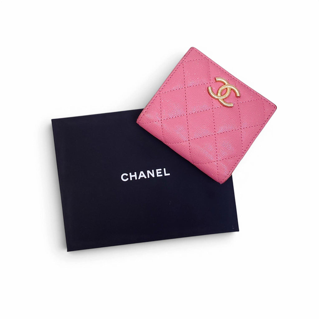 CHANEL PINK QUILTED LEATHER BIFOLD WALLET