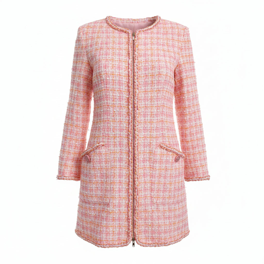 CHANEL PINK TWEED COAT - SIZE 36