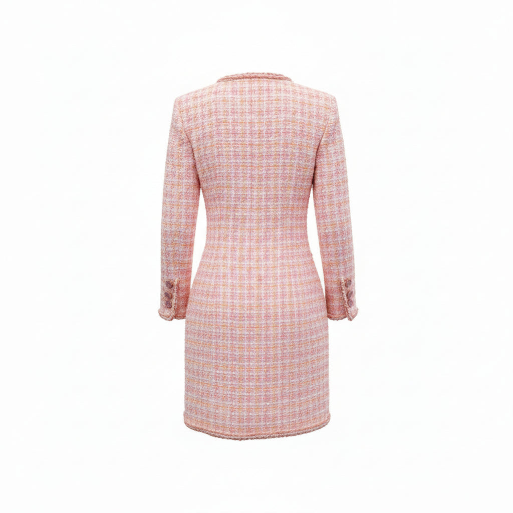CHANEL PINK TWEED COAT - SIZE 36
