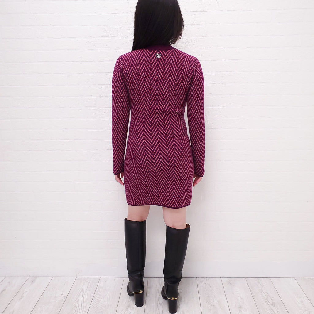 CHANEL PURPLE CHEVRON LOGO SWEATER DRESS - SIZE 36