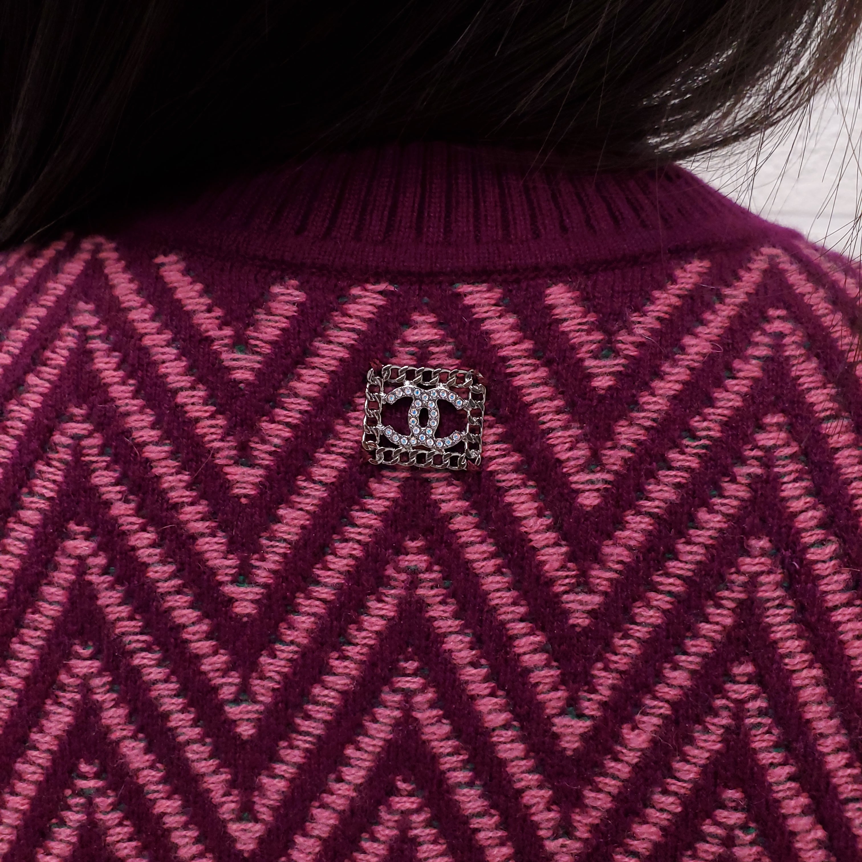 CHANEL PURPLE CHEVRON LOGO SWEATER DRESS - SIZE 36