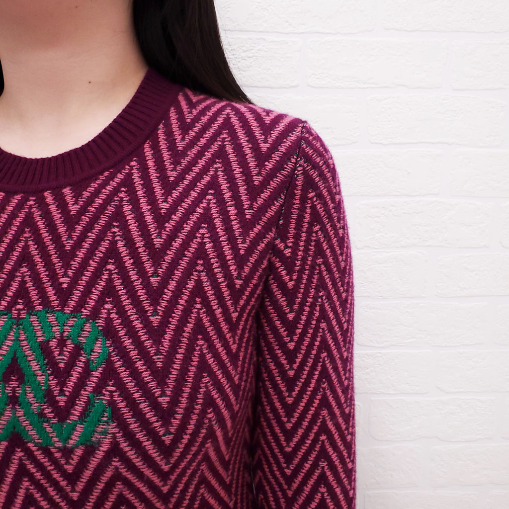 CHANEL PURPLE CHEVRON LOGO SWEATER DRESS - SIZE 36