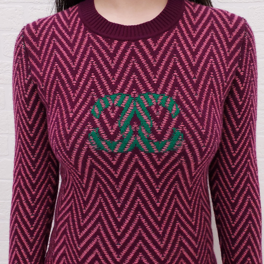 CHANEL PURPLE CHEVRON LOGO SWEATER DRESS - SIZE 36