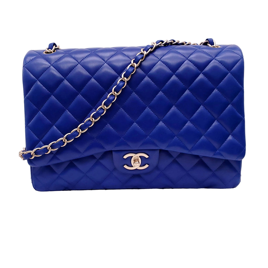 CHANEL ROYAL BLUE JUMBO QUILTED LAMBSKIN DOUBLE FLAP BAG
