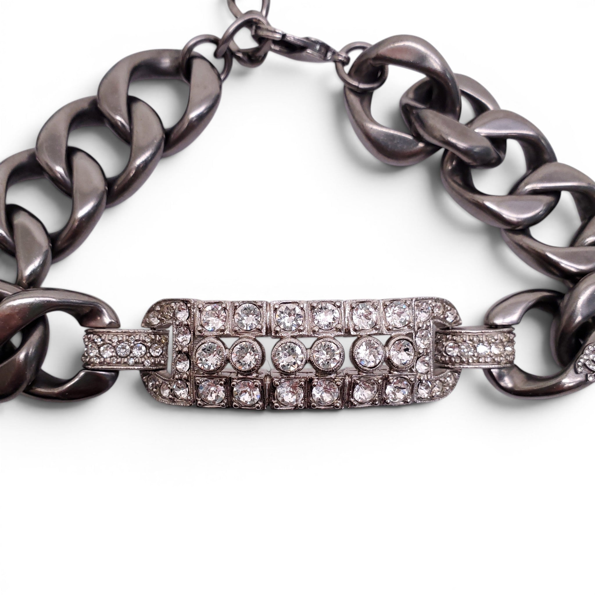 CHANEL SILVER CHAIN AND CRYSTAL CHOKER NECKLACE