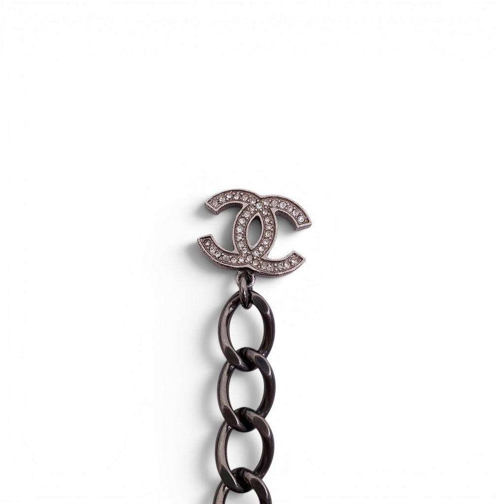 CHANEL SILVER CHAIN AND CRYSTAL CHOKER NECKLACE
