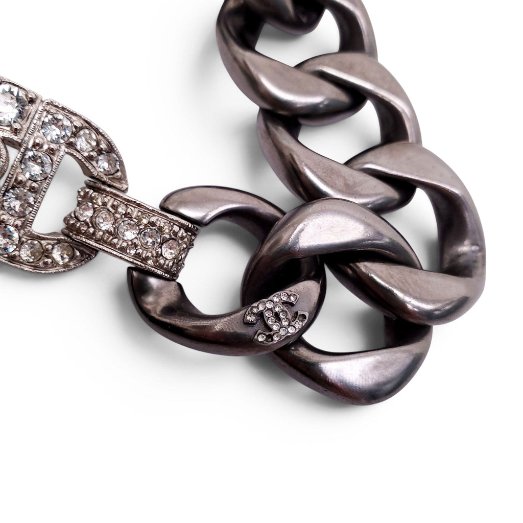 CHANEL SILVER CHAIN AND CRYSTAL CHOKER NECKLACE