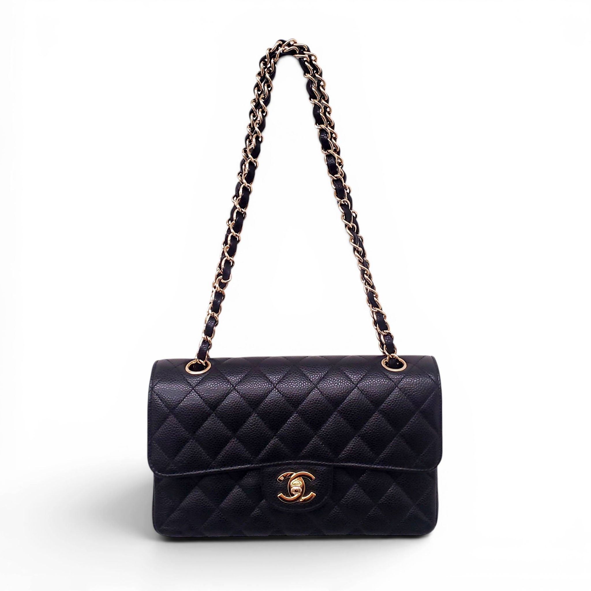 CHANEL SMALL BLACK CAVIAR LEATHER FLAP BAG