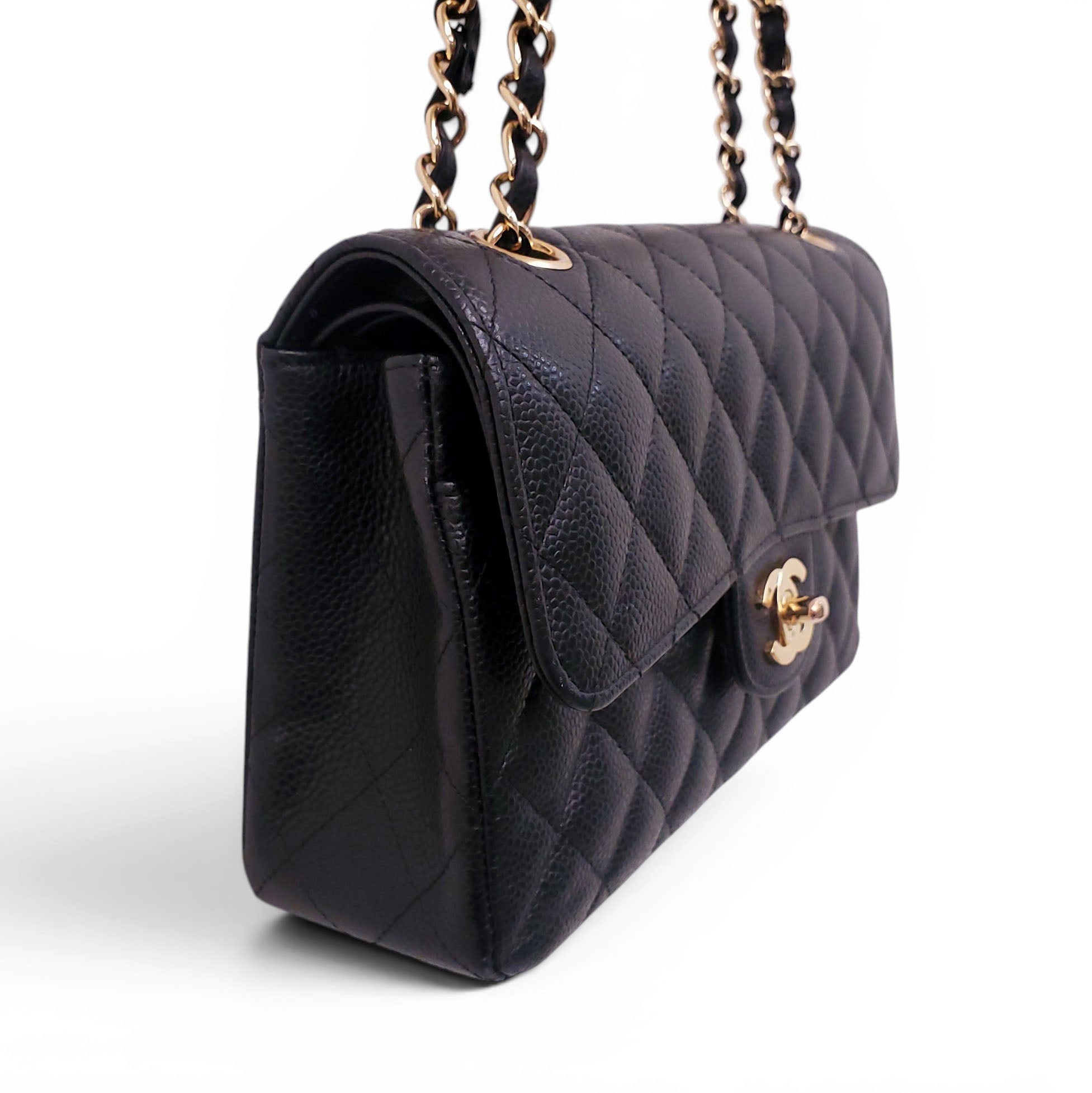 CHANEL SMALL BLACK CAVIAR LEATHER FLAP BAG